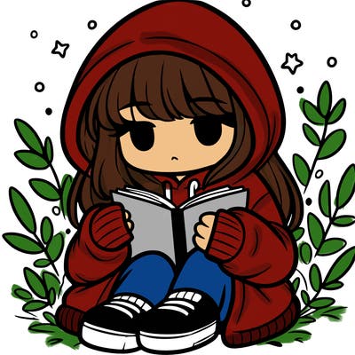 girl in oversized hoodie reading a book