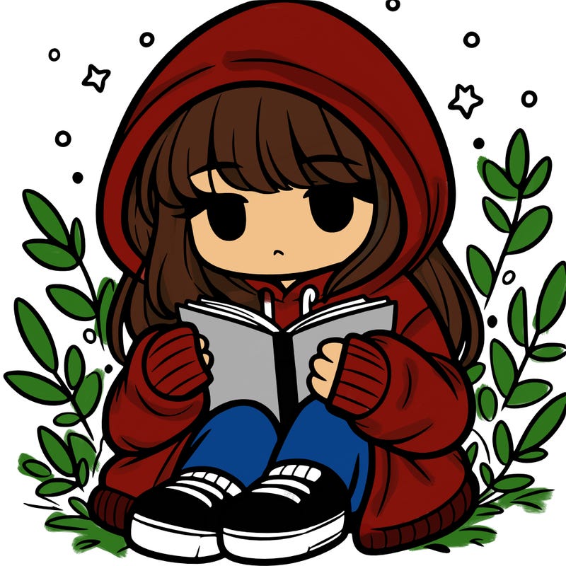 girl in oversized hoodie reading a book