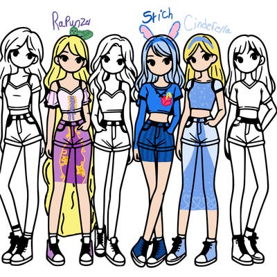 a group of girls wearing crop tops and shorts