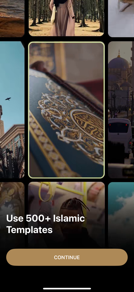 Muslim Video Templates & Maker - A selection of aesthetic Islamic video templates with the text Use 500 plus Islamic Templates.