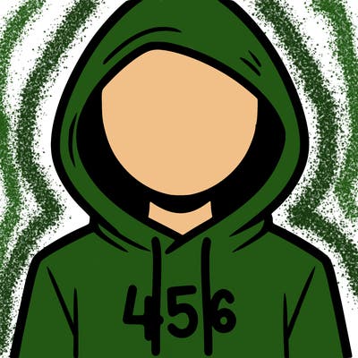 a person with non face waering a hoodie with a 456 symbol