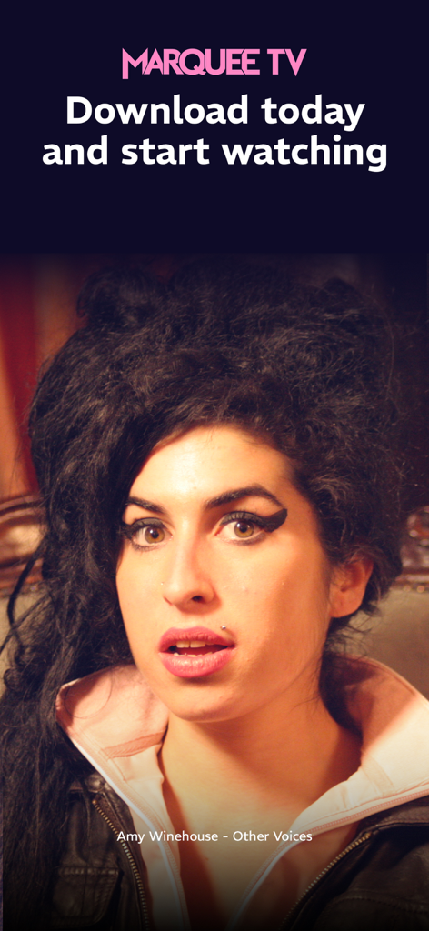 Portrait of Amy Winehouse from the documentary Other Voices featured on Marquee TV app