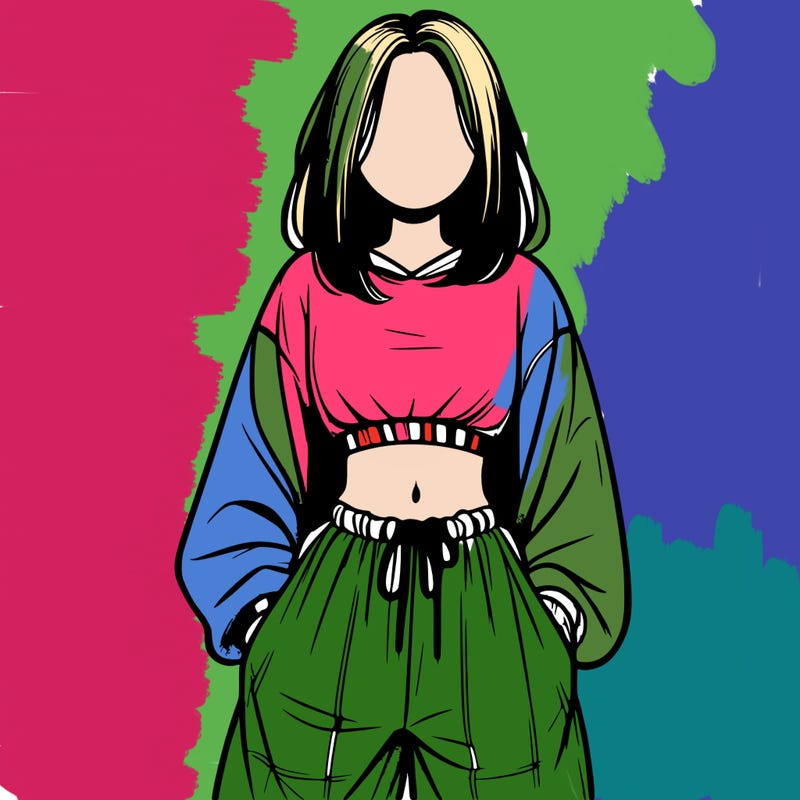 realistic girl faceless with baggy pants and a crop top