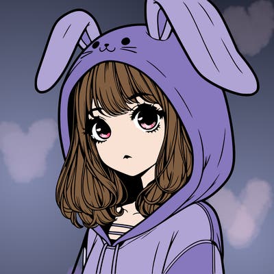 realistic girl wearing a bunny hoodie