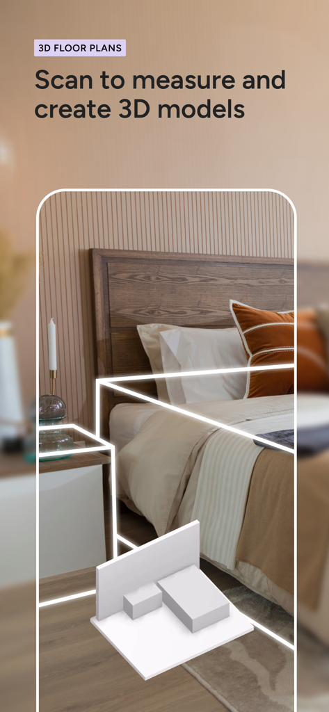 Houzz Pro app scanning a bedroom to create a 3D floor plan model