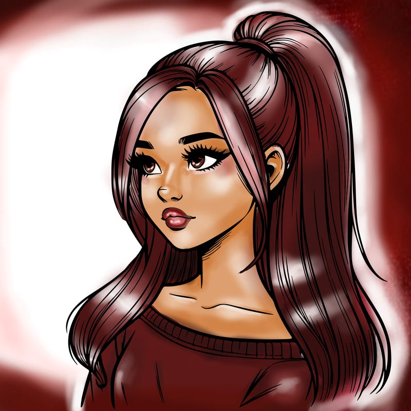 realistic girl with a high ponytail