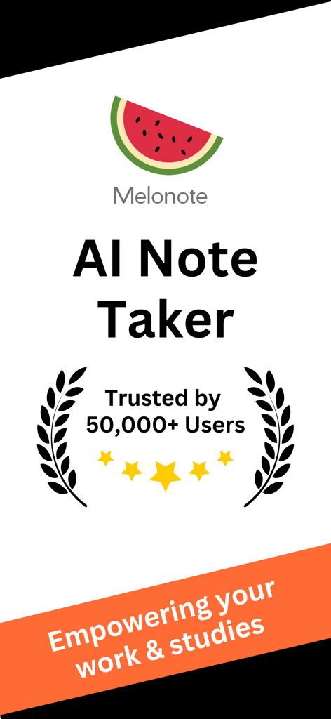 Melonote:AI Voice to Text Note - Melonote AI Note Taker アプリのスプラッシュ画面。スイカのロゴとユーザー信頼バッジが表示されています。