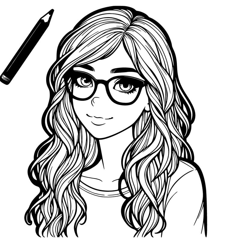 realistic girl with glasses