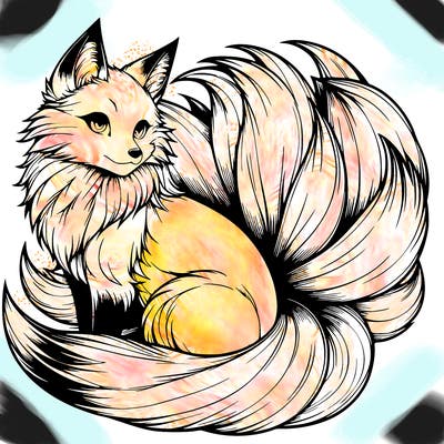 realistic detailed 9 tailed anime fox