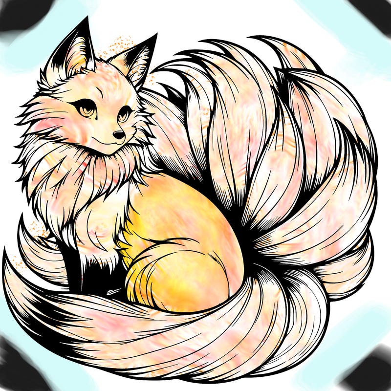 realistic detailed 9 tailed anime fox