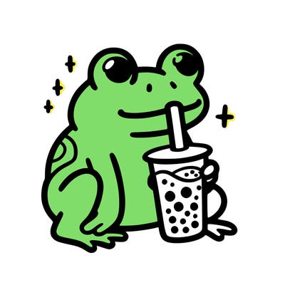 frog drinking boba tea