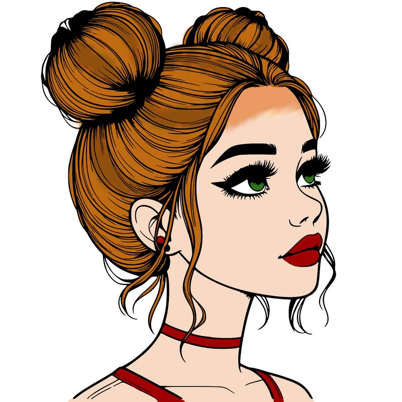realistic girl with buns on the top of her head