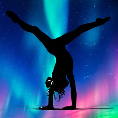 realistic gymnastic hand stand girl in four splits