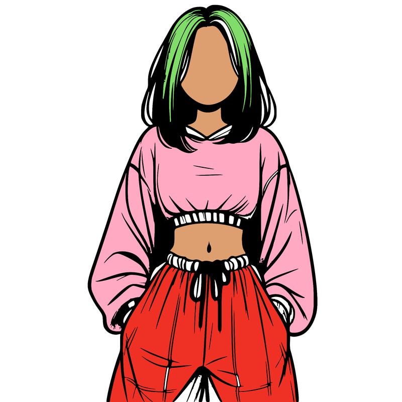 realistic girl faceless with baggy pants and a crop top