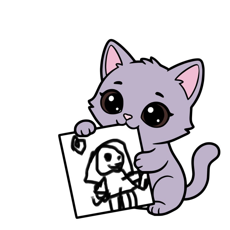 a small cat with a blank sheet of paper in its hand. the cat is sooooooo cute!