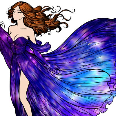 realistic woman in dress flowing the the wind