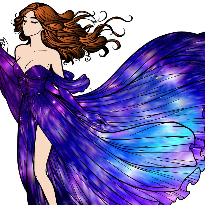 realistic woman in dress flowing the the wind