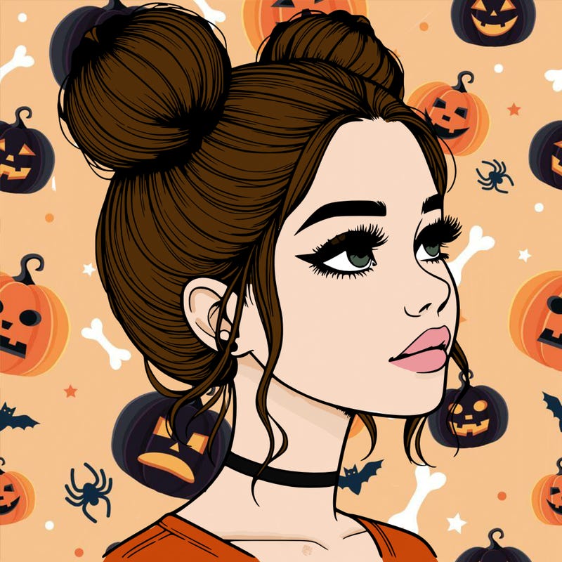 realistic girl with buns on the top of her head