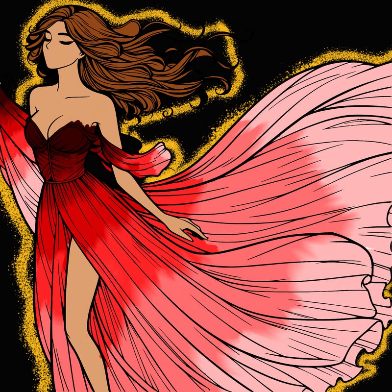 realistic woman in dress flowing the the wind