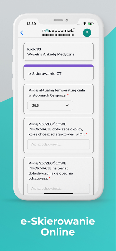 Première étape du questionnaire médical pour une orientation en ligne dans l'application Receptomat