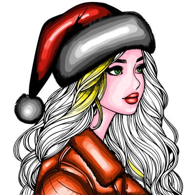 realistic girl in santa hat