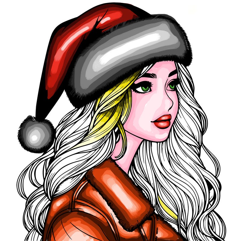 realistic girl in santa hat