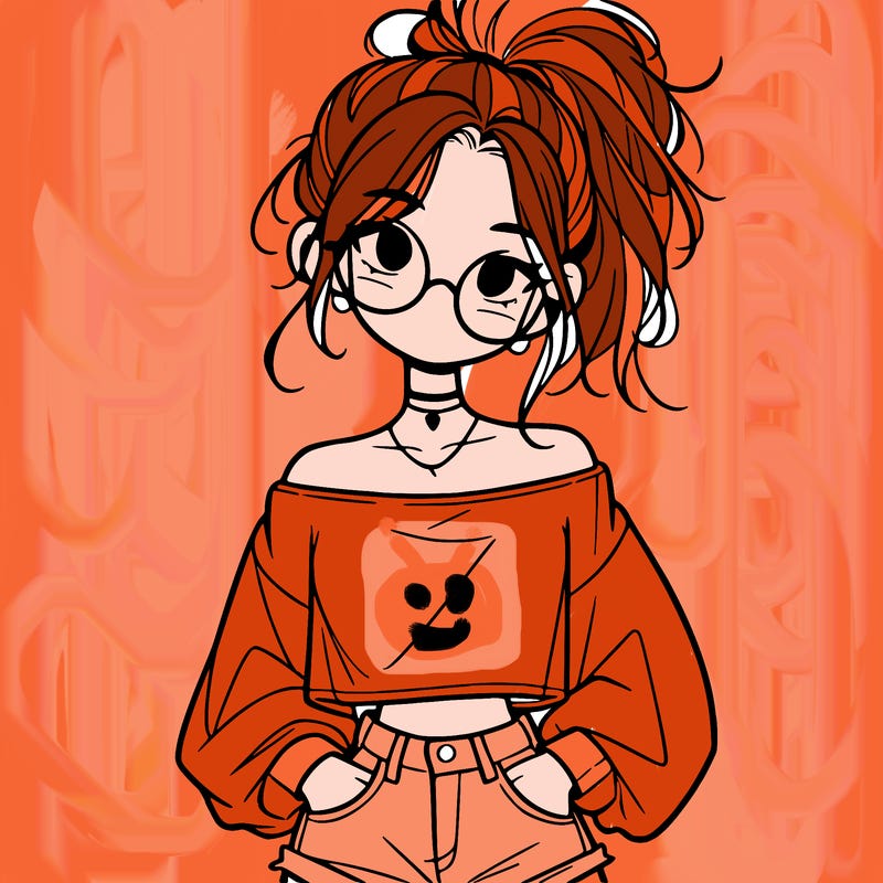 girl with a messy ponytail glasses a baggy crop top and jean shorts