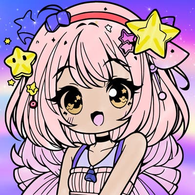 cute anime girl with star accessories
