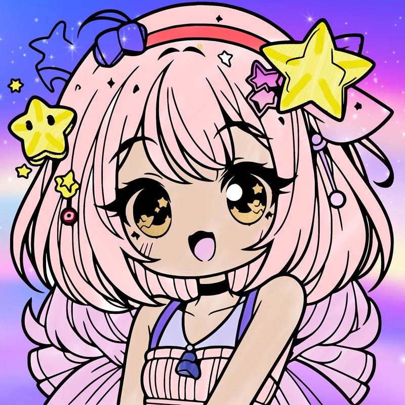 cute anime girl with star accessories
