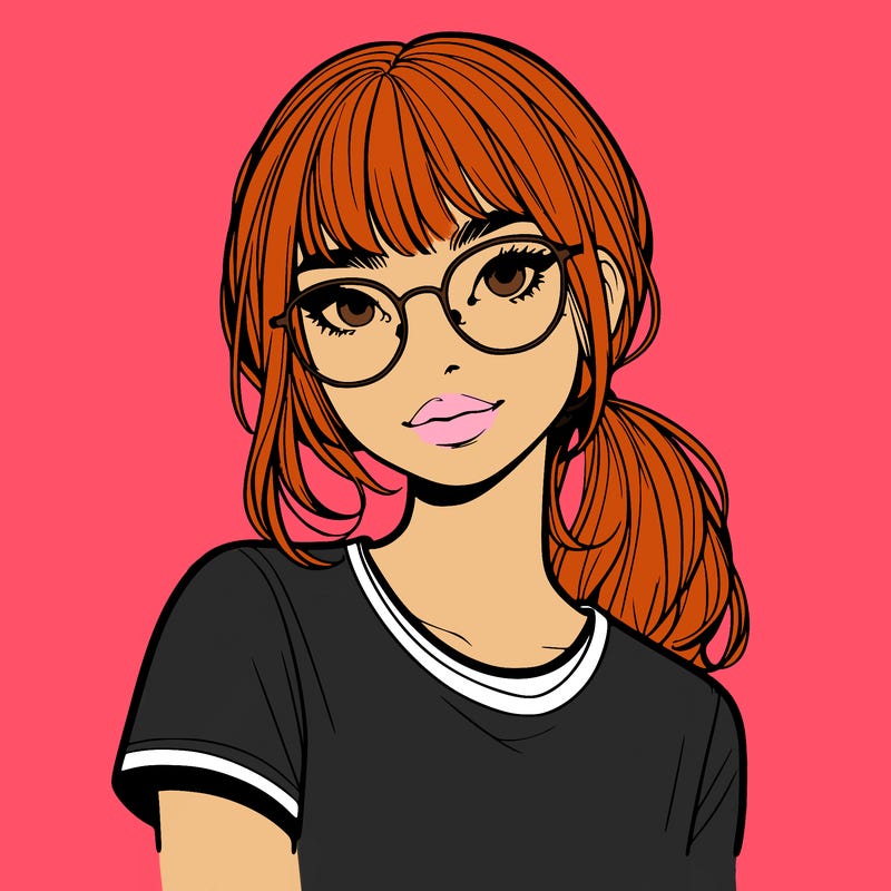 realistic girl with freckles and clear glasses