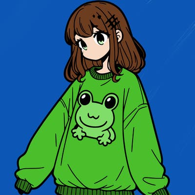 girl wearing frogging sweatshirt