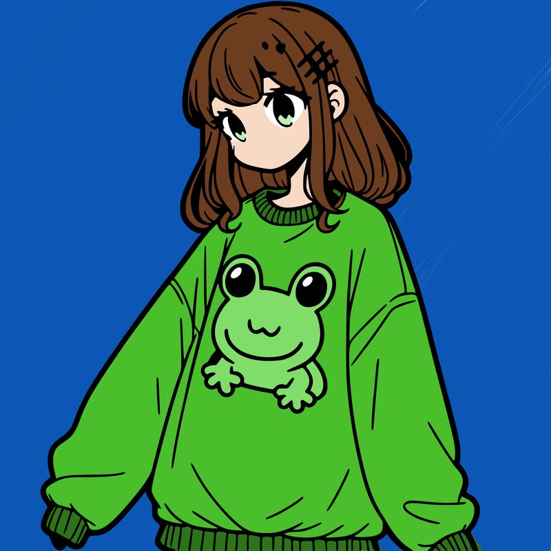 girl wearing frogging sweatshirt
