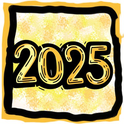 one line scrawled numbers sketch design “2025”