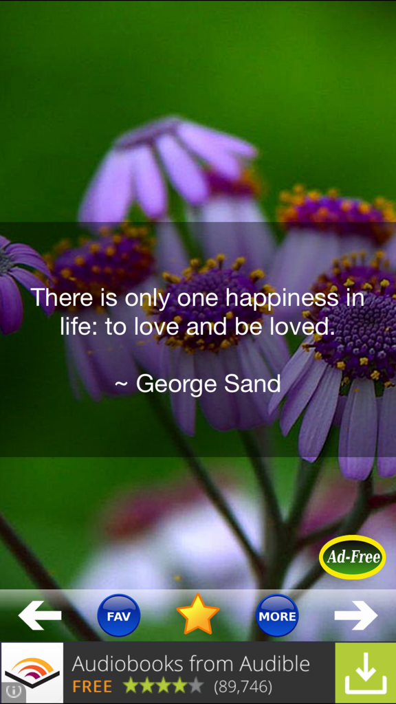 Love Quotes and Sayings! - A love quote by George Sand on a purple floral background within the Love Quotes and Sayings mobile app