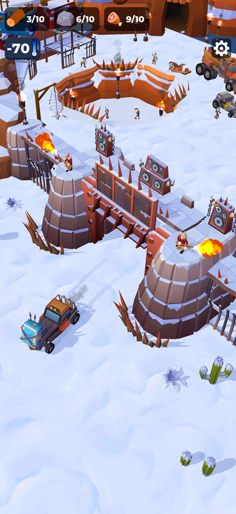Frost Land Survival - Survivors defending a fortified base in a snowy landscape in Frost Land Survival
