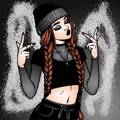 realistic teenage girl with braids and a beanie and crop top doing 🫶🏼