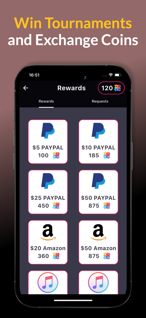 PlayWell app interface showing reward options like PayPal and Amazon gift cards for exchanging earned coins