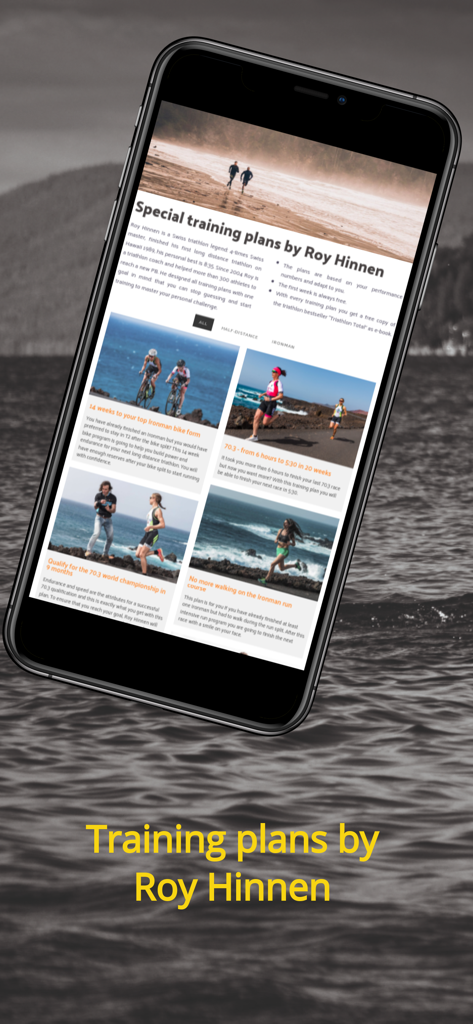 PerfectPace - PerfectPace app displaying specialized triathlon training plans by Roy Hinnen