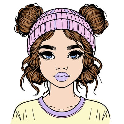 realistic girl with buns in her hair with a beanie on