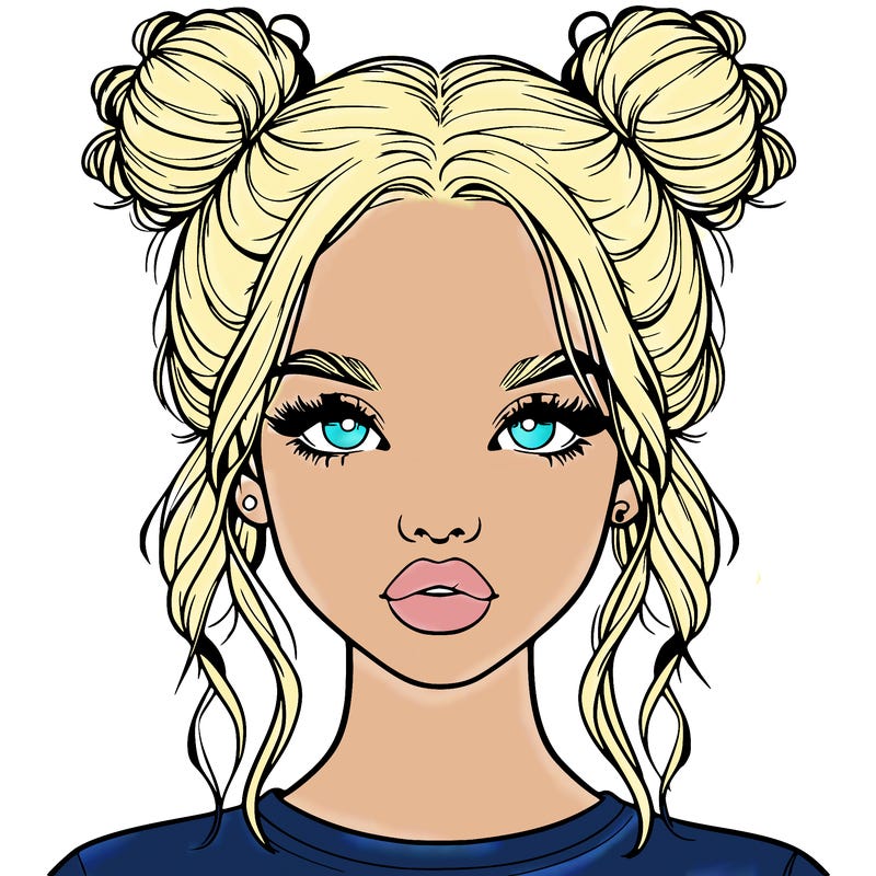 realistic girl with two buns in hair and lips