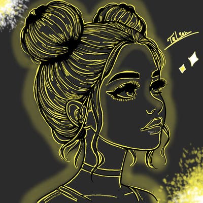 realistic girl with buns on the top of her head