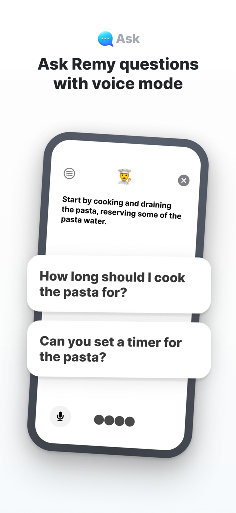Remy - Recipes & Meal Planner - Remy app screen showing a user asking the AI chef questions using voice mode.