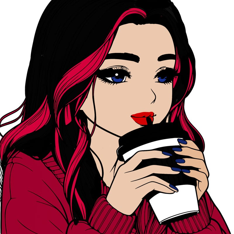 realistic girl drinking coffee
