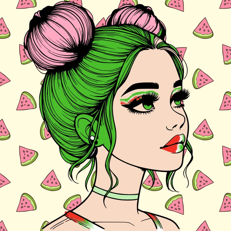 realistic girl with buns on the top of her head