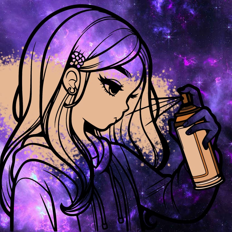 a realistic girl spray painting