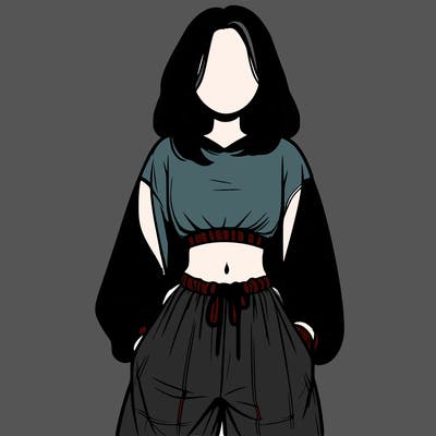 realistic girl faceless with baggy pants and a crop top