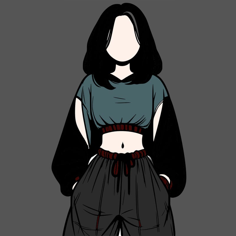 realistic girl faceless with baggy pants and a crop top