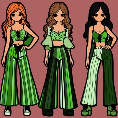 girls with flare pants and crop tops realistic