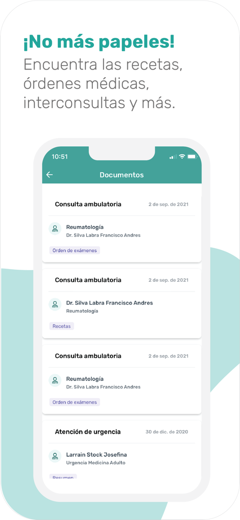 Mi Alemana Go - A mobile interface from the Mi Alemana Go app displaying a list of digital medical records, including consultations and prescriptions