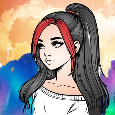 realistic girl with a high ponytail